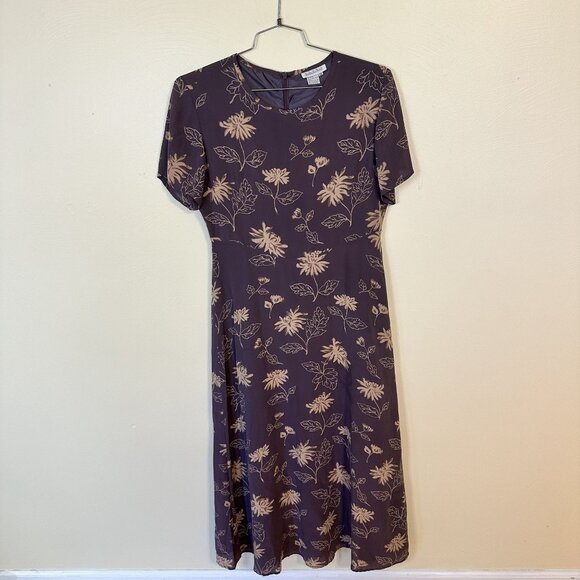 Isabella Bird Floral Midi Silk Dress Womens Med 10 Short Sleeve Purple Modest - Picture 2 of 8
